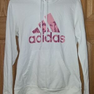 Adidas White Hoodie with Pink Logo